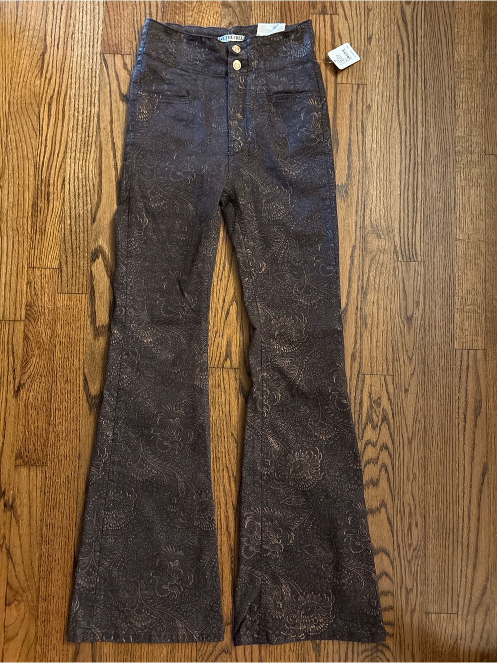 We The Free Dark Brown Paisley Flare Jeans